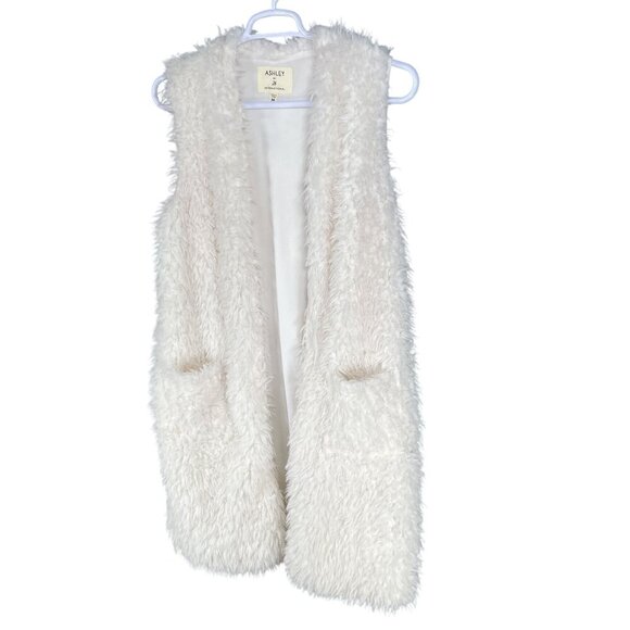 Ashley By 26 International Womens M Fuzzy Faux Fur Long Vest Teddy Cardigan Boho - Picture 6 of 12